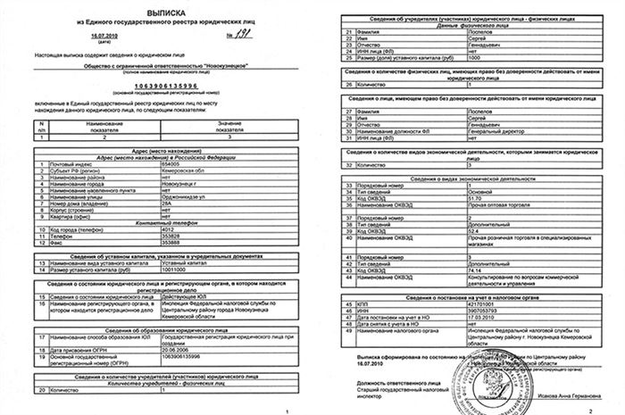 выписка из ЕГРЮЛ