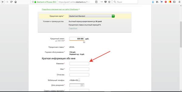 Заполнение краткой информации