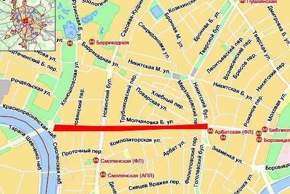 Арбат на карте Москвы