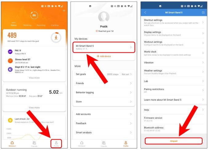 unpair-mi-band5-mi-fit-app