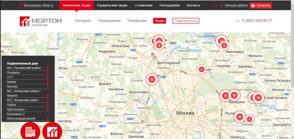 Перечень подключённых городов